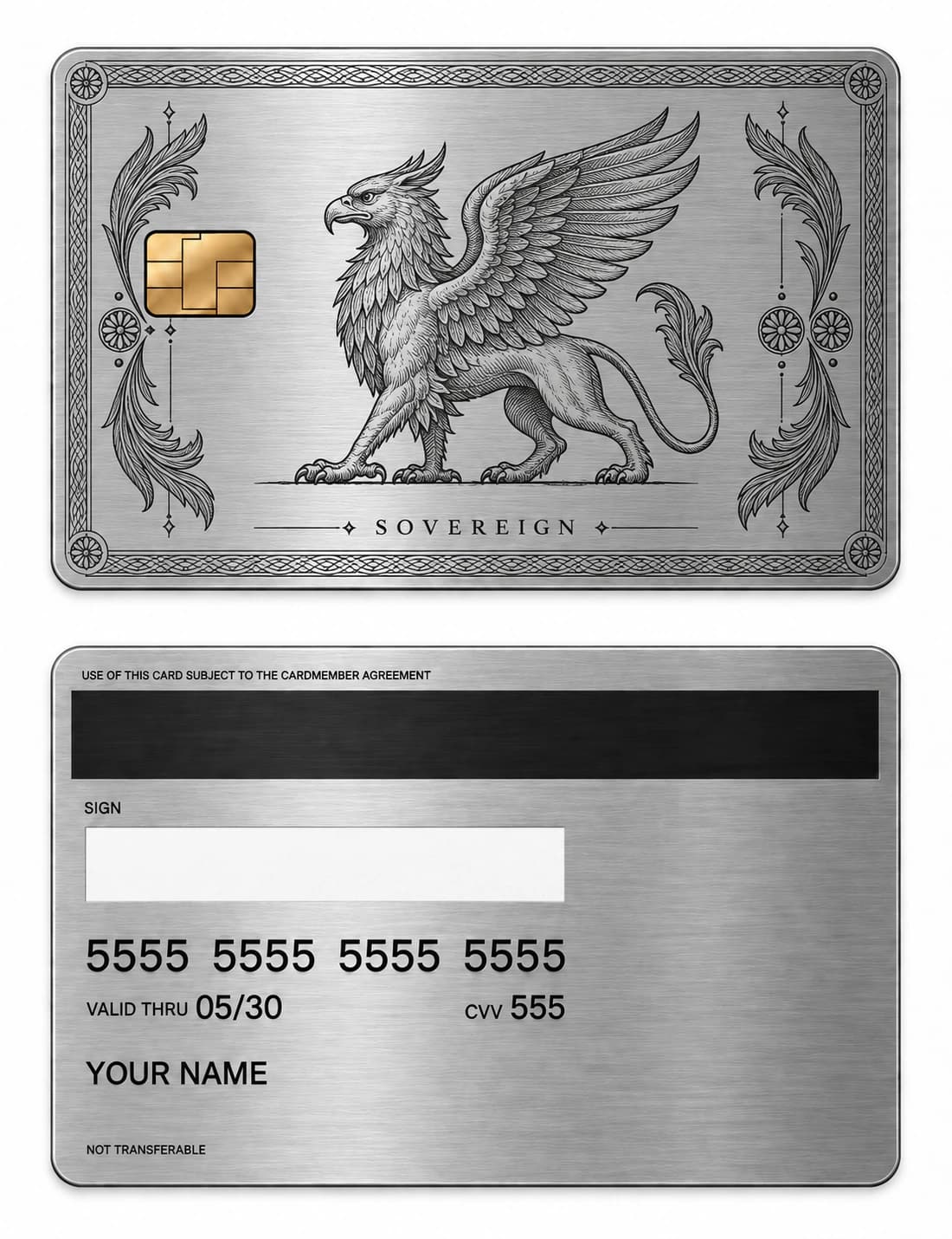 Sovereign, Brushed silver stainless steel with black engraving