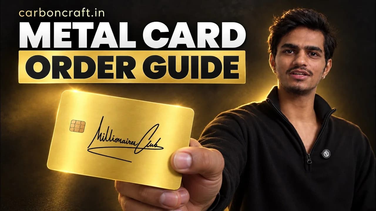 CarbonCraft founder holding a gold metal card: Metal Card Order Guide