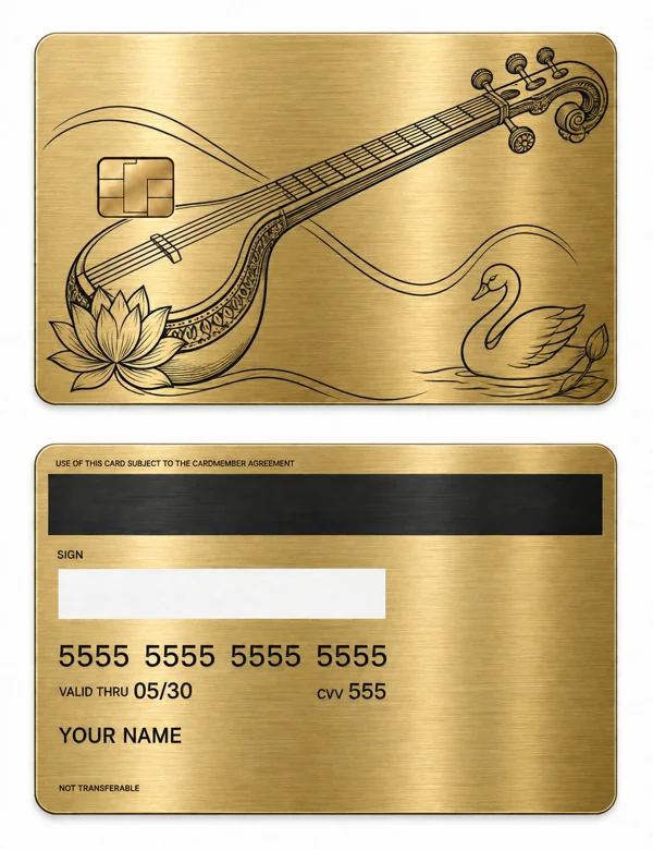 Saraswati's Veena — Brushed gold stainless steel with black engraving