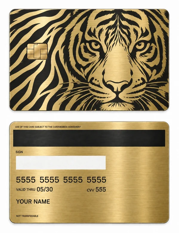 Tiger in the Pattern — Brushed gold stainless steel with black engraving