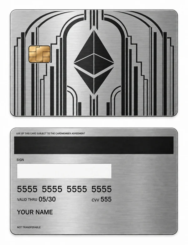 Ethereum Cathedral — Brushed silver stainless steel with black engraving