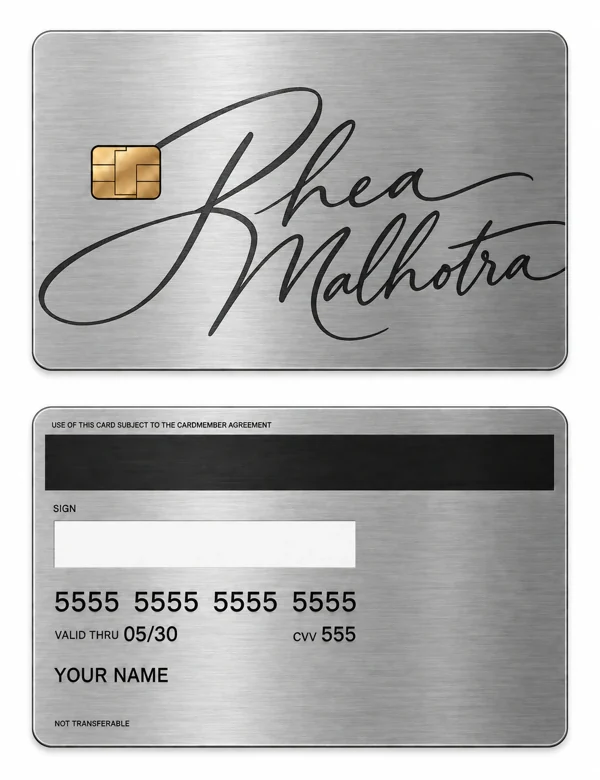 Rhea Ribbon Signature — Brushed silver stainless steel with black engraving
