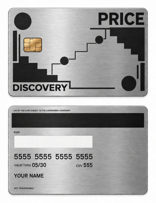 Price Discovery — Brushed silver stainless steel with black engraving