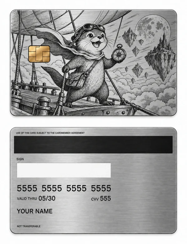 Cloudbound Otter — Brushed silver stainless steel with black engraving