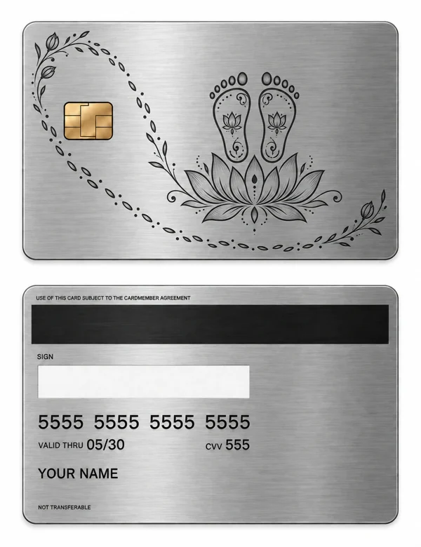 Lakshmi Footsteps — Brushed silver stainless steel with black engraving