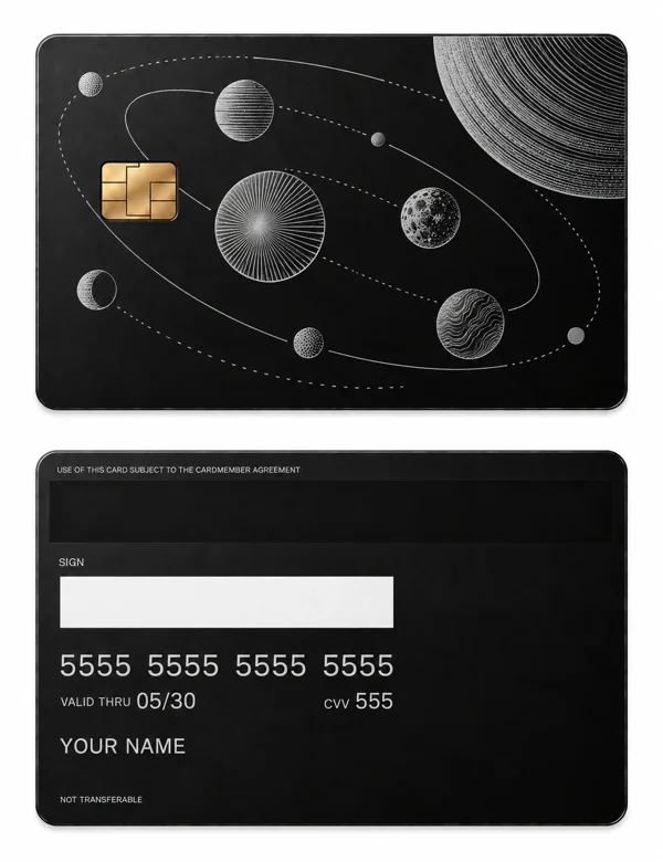 Nine Orbits — Matte black stainless steel with silver engraving