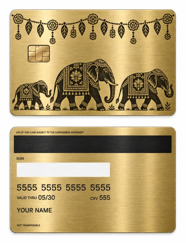 Elephant Procession — Brushed gold stainless steel with black engraving
