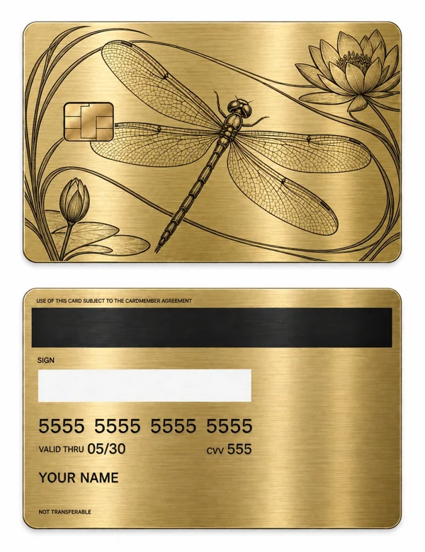 Dragonfly Reverie — Brushed gold stainless steel with black engraving