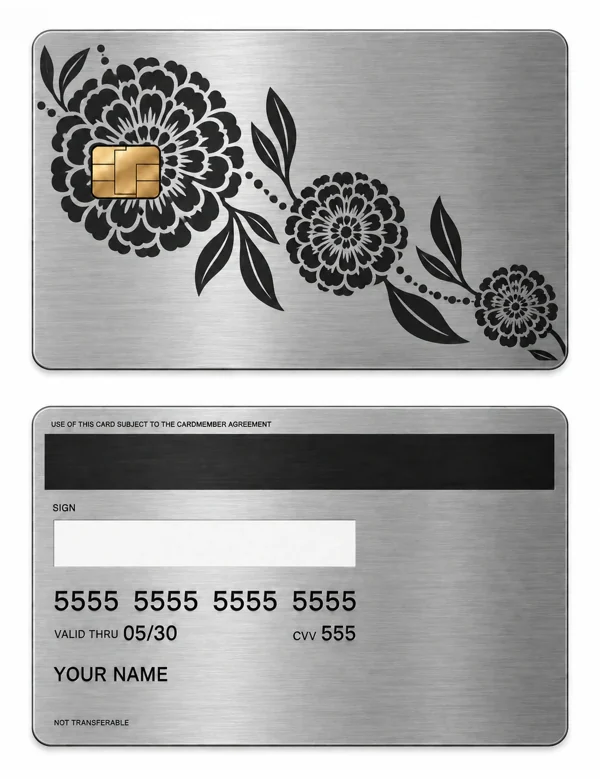 Marigold Morning — Brushed silver stainless steel with black engraving