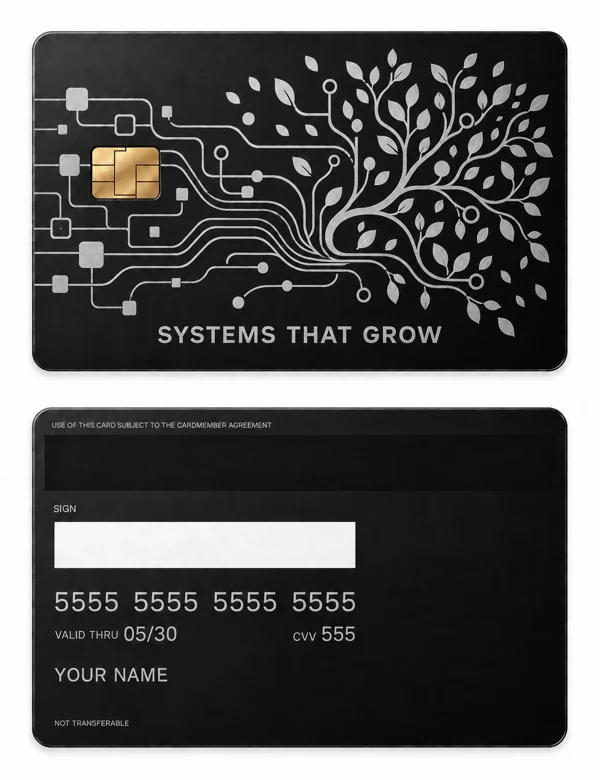 Systems That Grow — Matte black stainless steel with silver engraving