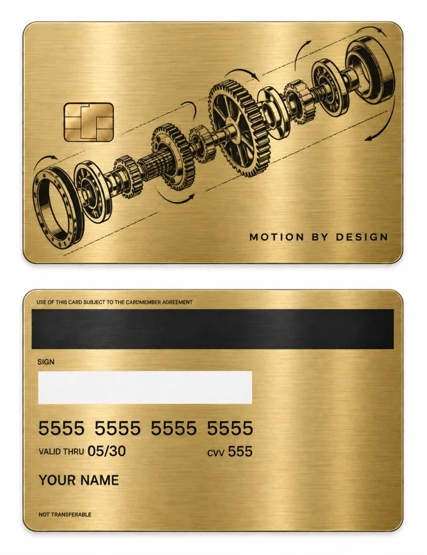 Motion by Design — Brushed gold stainless steel with black engraving