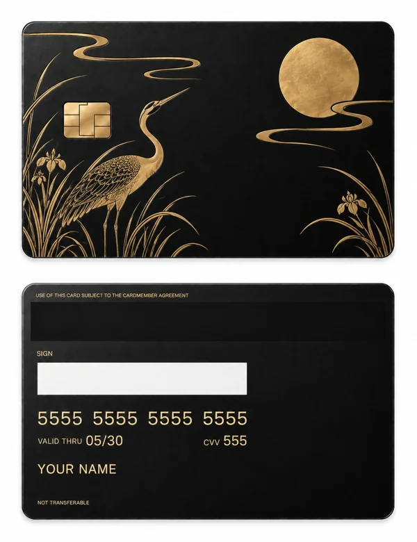 Crane In The Reeds — Matte black brass with gold engraving