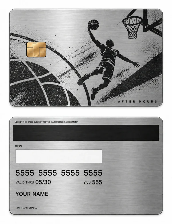 Midnight Court — Brushed silver stainless steel with black engraving