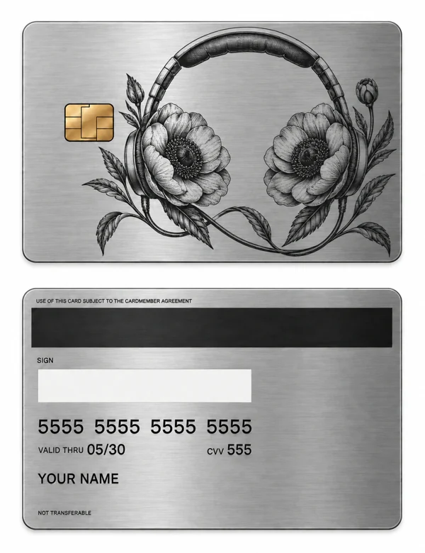 Garden Frequency — Brushed silver stainless steel with black engraving