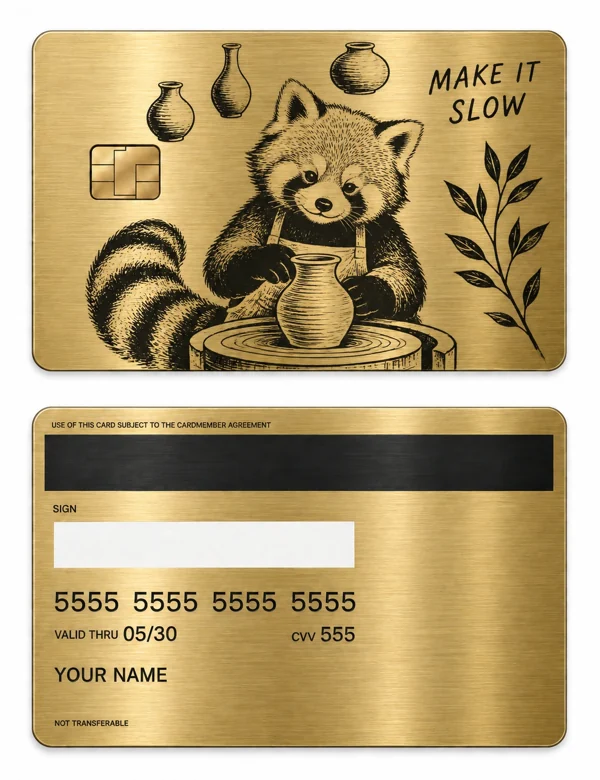 Clay Day Panda — Brushed gold stainless steel with black engraving