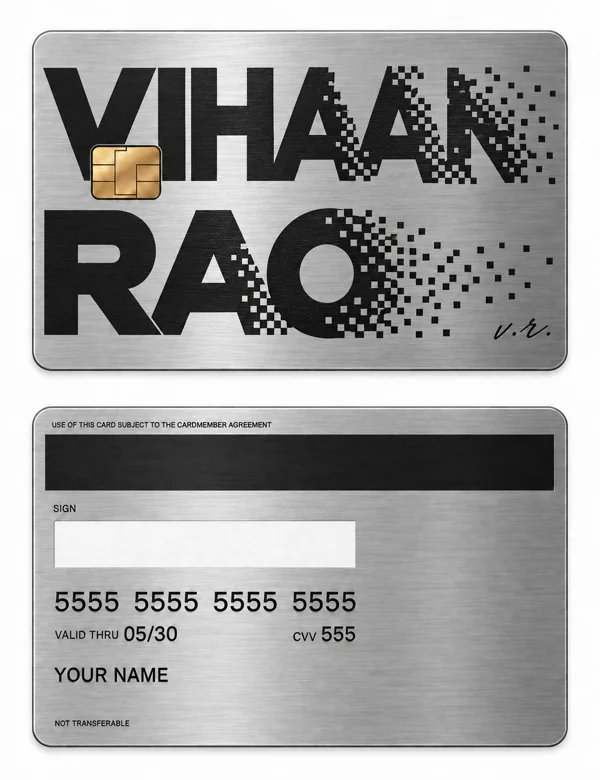 Vihaan Pixel Poem — Brushed silver stainless steel with black engraving