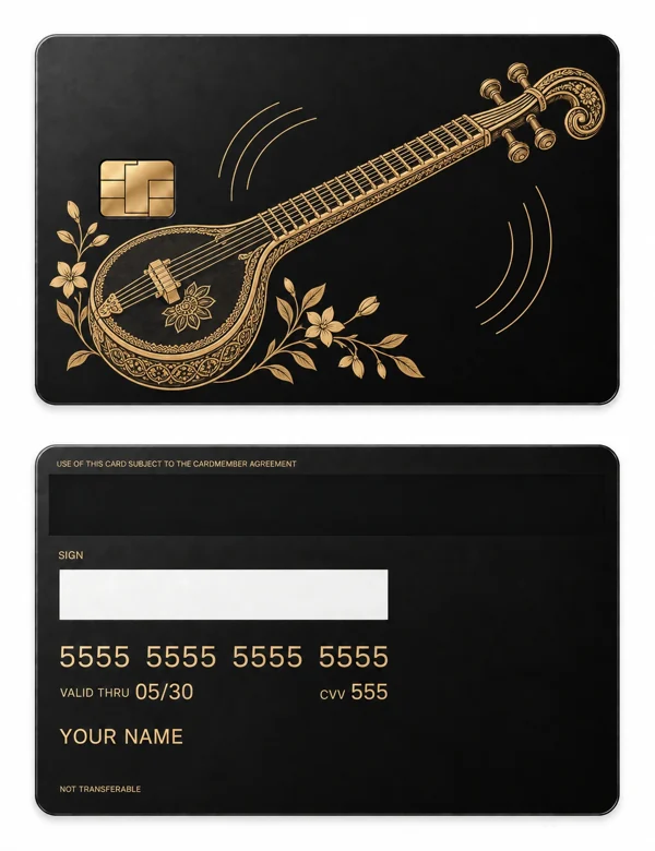Veena Reverie — Matte black brass with gold engraving