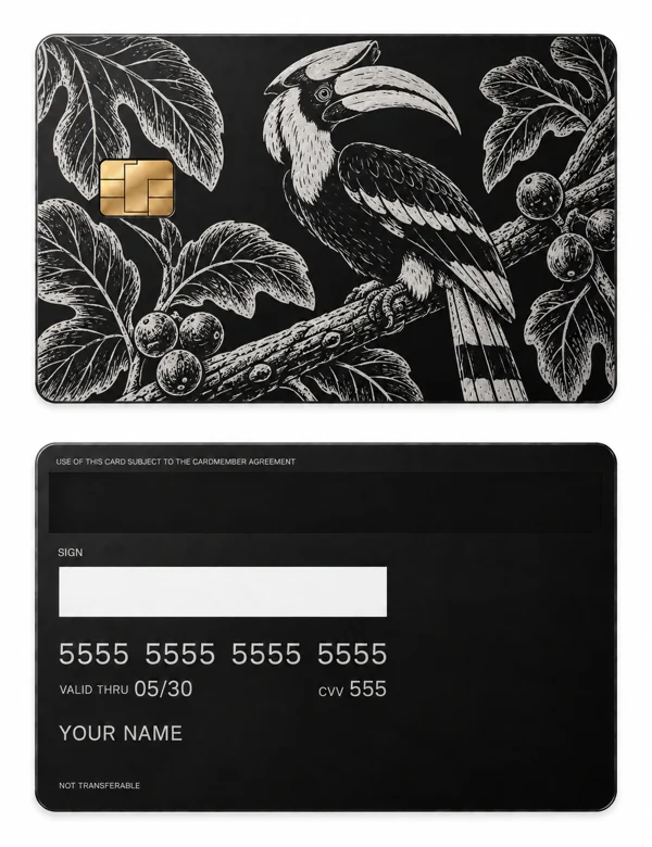 Hornbill Canopy — Matte black stainless steel with silver engraving