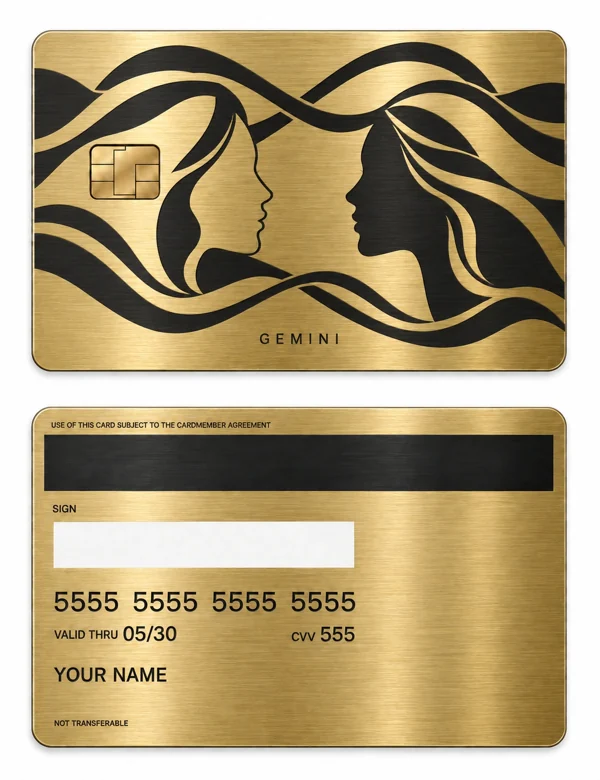 Gemini Double Voice — Brushed gold stainless steel with black engraving