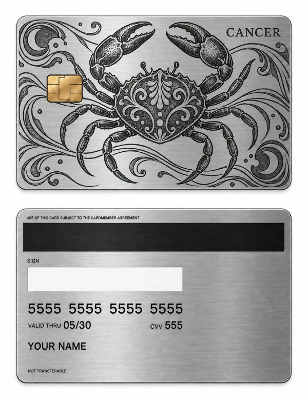 Cancer Tidal Emblem — Brushed silver stainless steel with black engraving