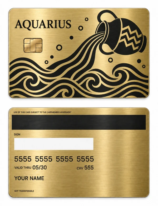 Aquarius Pouring Pattern — Brushed gold stainless steel with black engraving