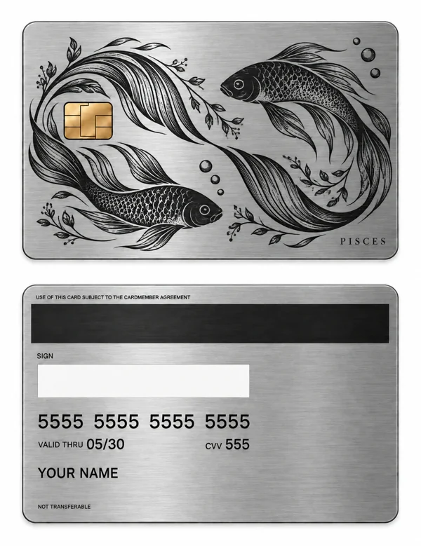 Pisces Endless Current — Brushed silver stainless steel with black engraving