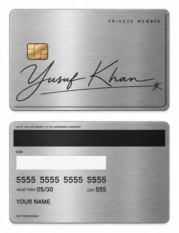 Yusuf Private Autograph — Brushed silver stainless steel with black engraving
