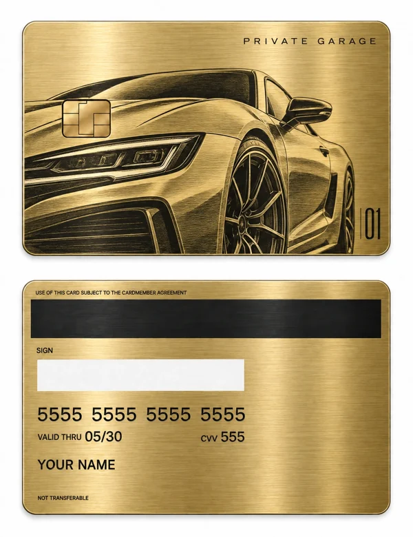 Private Garage — Brushed gold stainless steel with black engraving